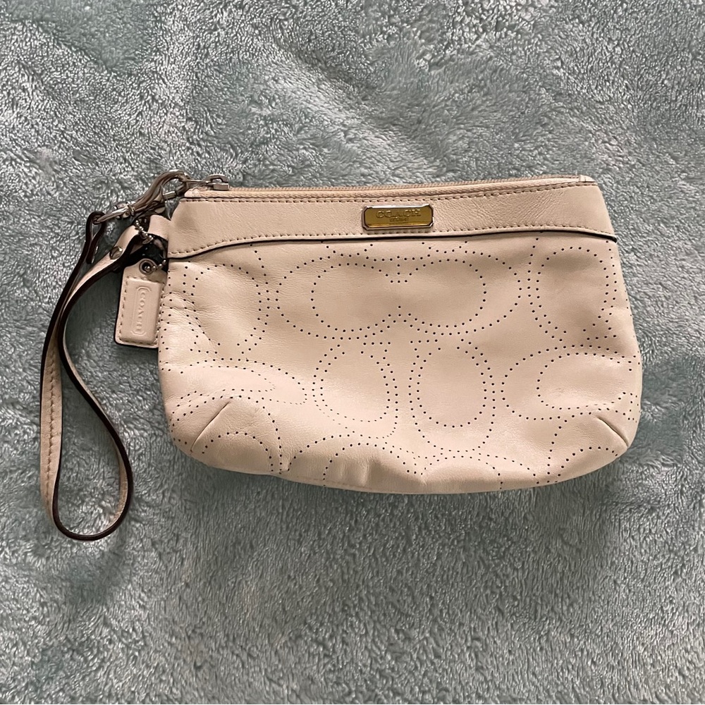 Coach Beige Wristlet Bag